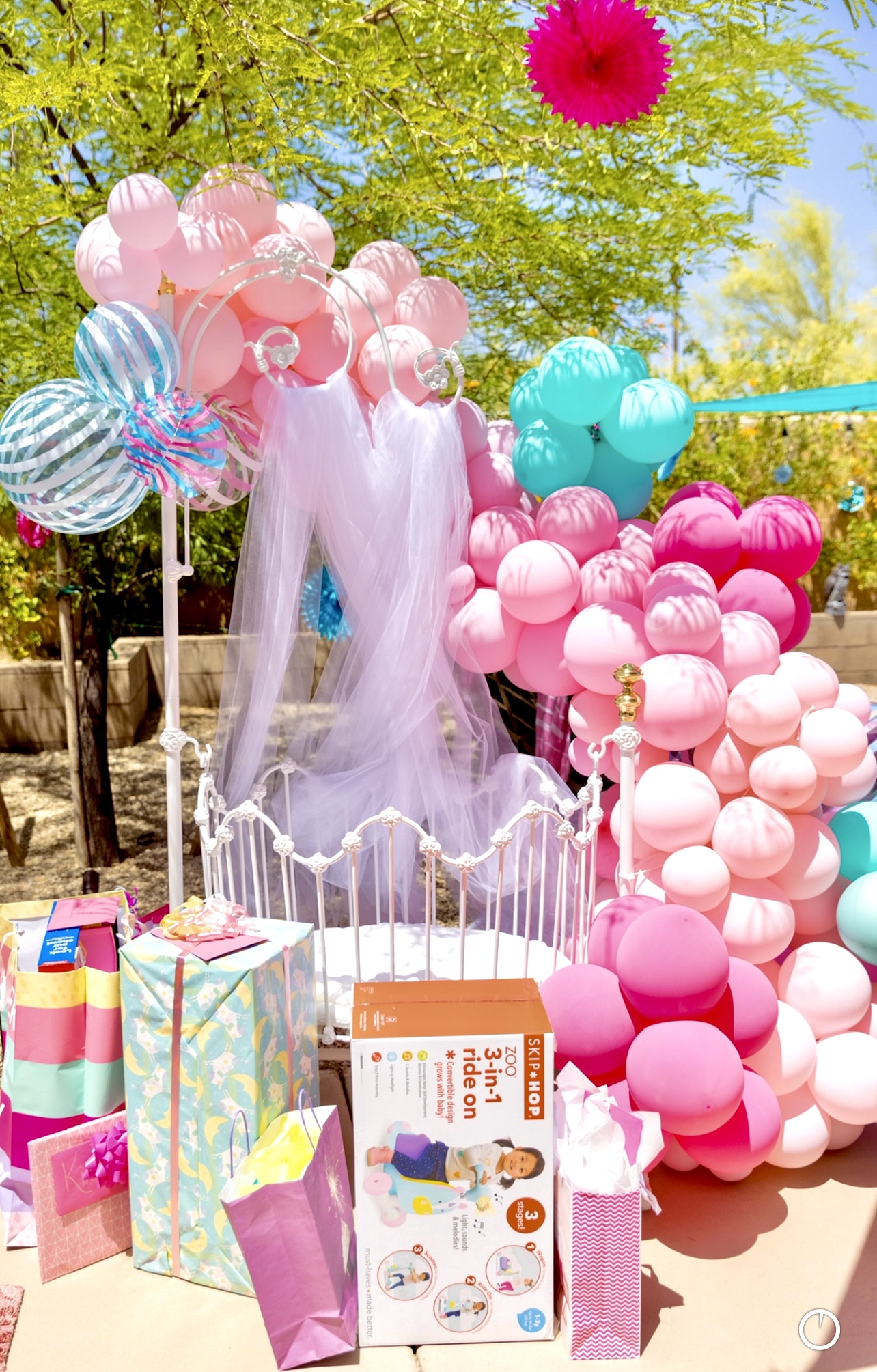 Balloon arch backdrop for a birthday party