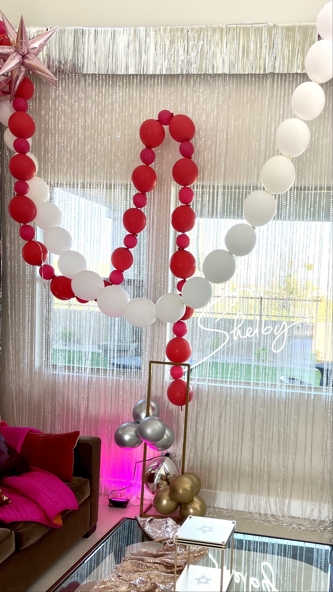 Balloon and marquee letter setup