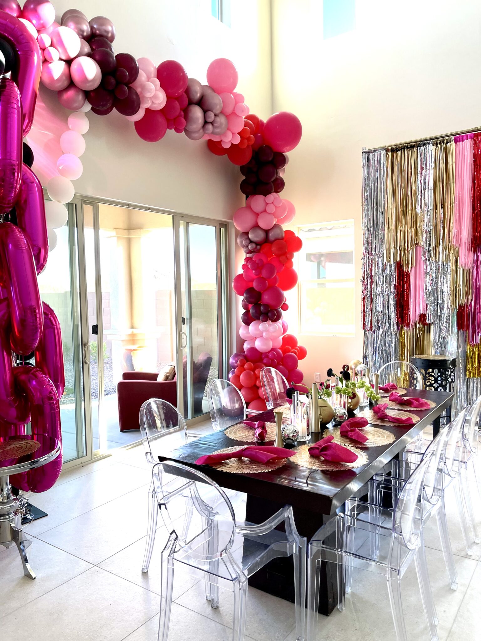 Balloon backdrop rental with crystal curtain